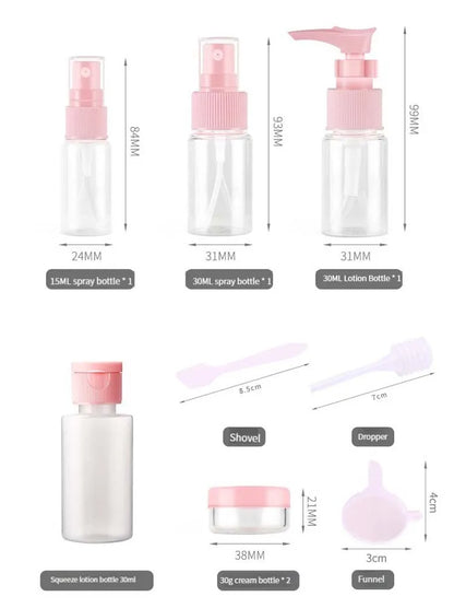 9 PCS Travel Dispensing Bottles Spray Bottles Lotion Bottles Cosmetic Bottles PET Plastic Bottles Seals Portable and Leak-proof