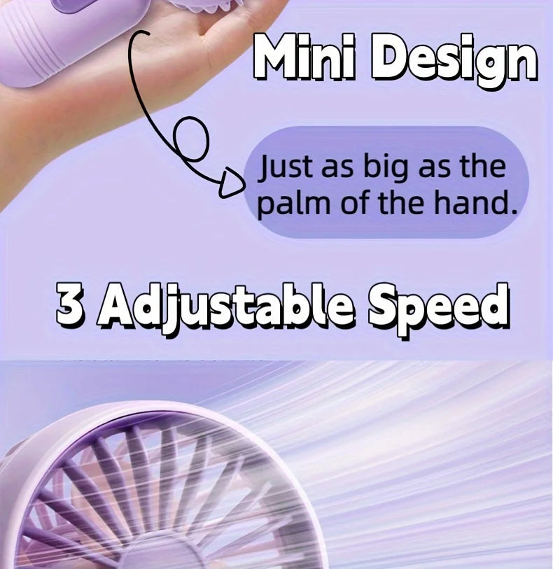 Mini portable fan, handheld small fan, USB charging, 3-speed handheld fan suitable for office, outdoor travel, and camping
