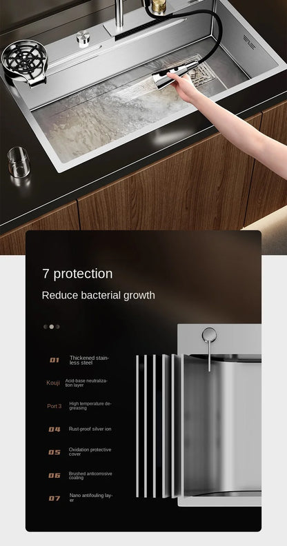Nano 304 Stainless Steel Sink Waterfall Large Single Slot Kitchen Sink Vegetable Sink Stainless Steel Sink Household Sink