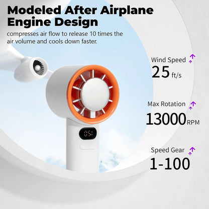 HandFan High Speed Handheld Cooling Fan Portable Mini Hand Fan 120 Speeds Adjustable Digital Display for Travel Beach Outdoors
