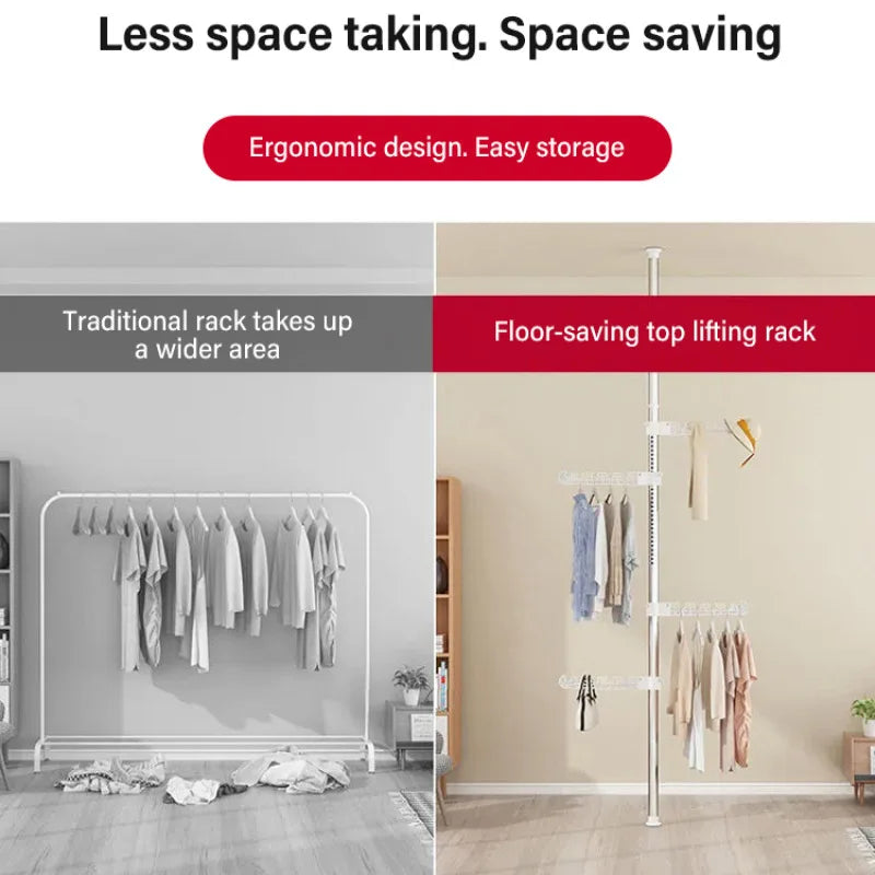 Household Flooring drying rack indoor telescopic pole drying rack Balcony Window Retractable drying rod Fixed Hanging Coat Racks