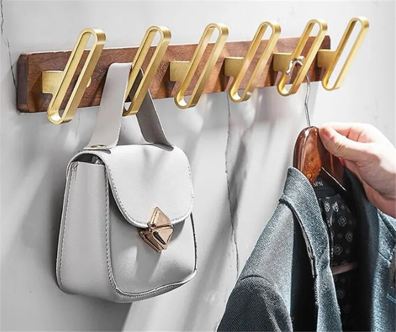 Tuqiu Robe Hook,Clothes Hook,Towel hanger, Wood and Aluminum Towel Hooks kitchen hooks Brushed gold bathroom accessories