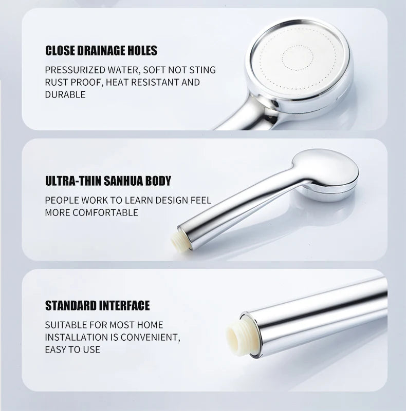 High Pressure Water Saving Rainfall Shower Head Bathroom Accessories ABS Chrome Holder Showerhead  Bathroom Accessories