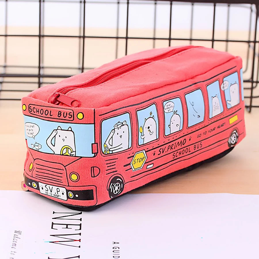 1PCS Creative Large Capacity Student Bus Cartoon Car Pencil Bag Office Culture and Educational Supplies
