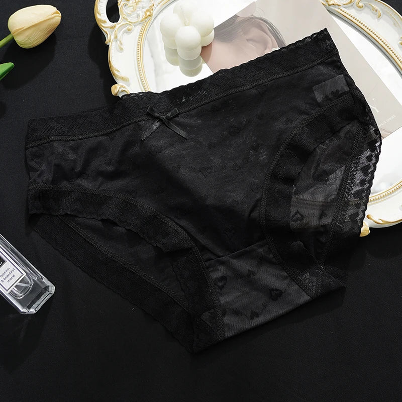 Maternity Large Size Underwear Solid Color Love Mesh Transparent Underpants New Style Ladies Lace Breathable Skin-Friendly Brief