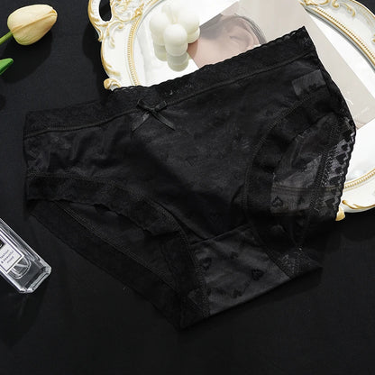 Maternity Large Size Underwear Solid Color Love Mesh Transparent Underpants New Style Ladies Lace Breathable Skin-Friendly Brief