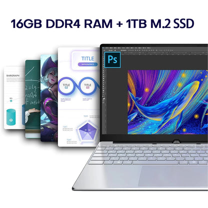 15.6 inch Laptop Computer intel Pentium 7505 Dual Core Laptops Windows 11 Pro Portable PC Gamer Notebook with Fingerprint Unlock