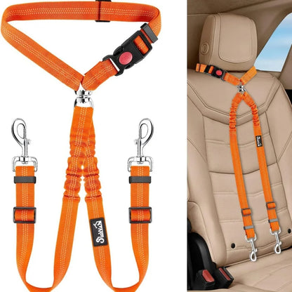 OUWO Two Dogs Pet Car Lead Leash Backseat Safety Belt Adjustable Dogs Harness Collar Pet Accessories Pet Supplies