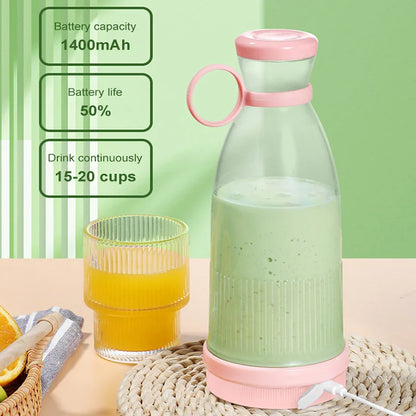 USB Rechargeable Portable Blender Juicer 380ml Compact Smoothie Maker for Fruits Vegetables Quiet Cordless Mixer with Travel Lid