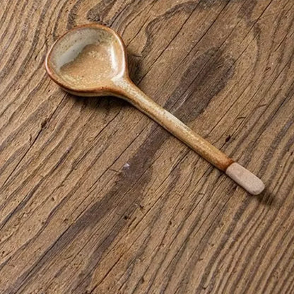 Japanese Coarse Pottery Spoon Household High Appearance Level Small Spoon Long Handle Coffee Cup Spoon Soup Spoon Porridge Spoon