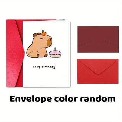 1pc, Happy birthday card, funny birthday card, friendship card, strong friendship, capybara, cake, pun card.