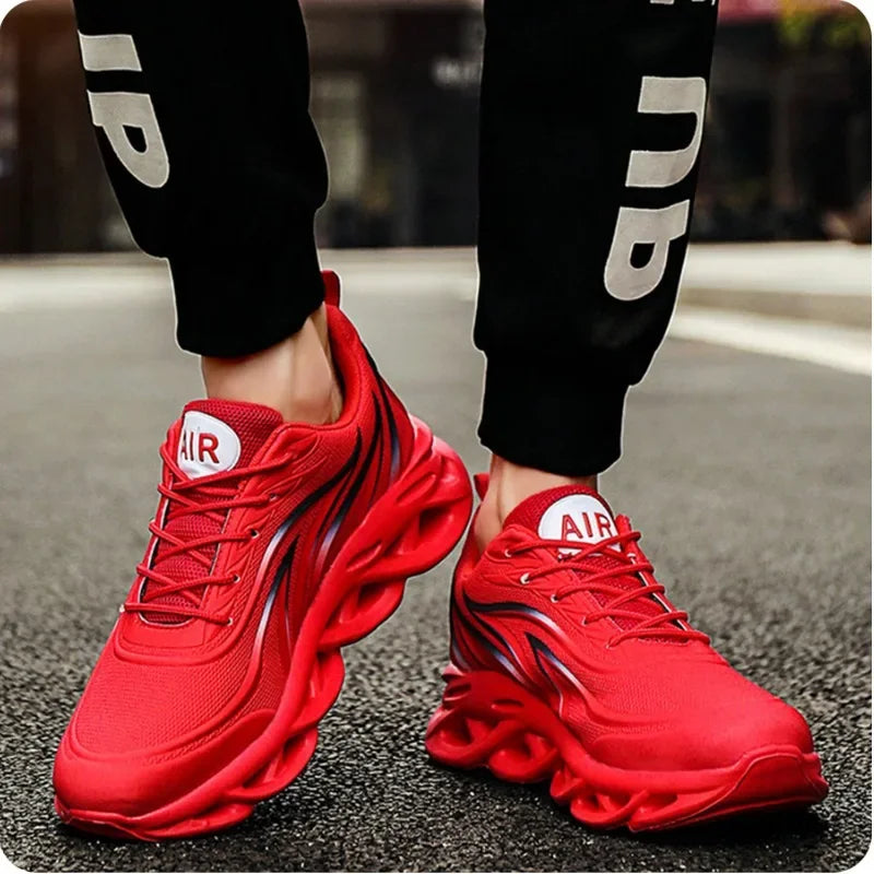 Stylish Running Shoes Men's Flame Printed Sneakers Knitted Sneakers Blade Cushioned Jogging Sneakers Lightweight Tenis Masculino