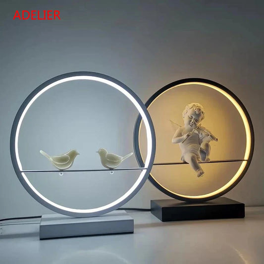 LED Angel table lamps bedroom bedside decorative lamp married couple romantic warm desk lamp