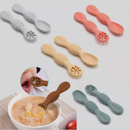 Food Grade Silicone Baby Training Fork Spoon Set for Teeth Grinding Complementary Rice Paste Baby Feeding Tableware