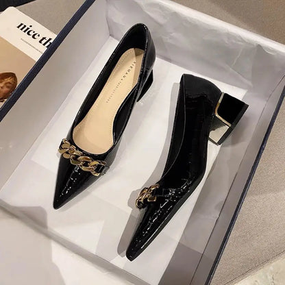 Office Shoes For Women 2024 Ladies Summer Footwear With Medium Heels Pointed Toe Luxury Leather Casual Comfortable And Elegant A