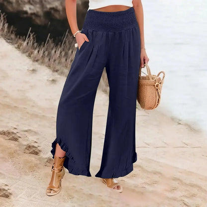 Summer Womens Palazzo Pants Summer Casual Flowy Wide Leg Trousers Beach Travel Vacation Outfits All Match Loose Baggay Pants