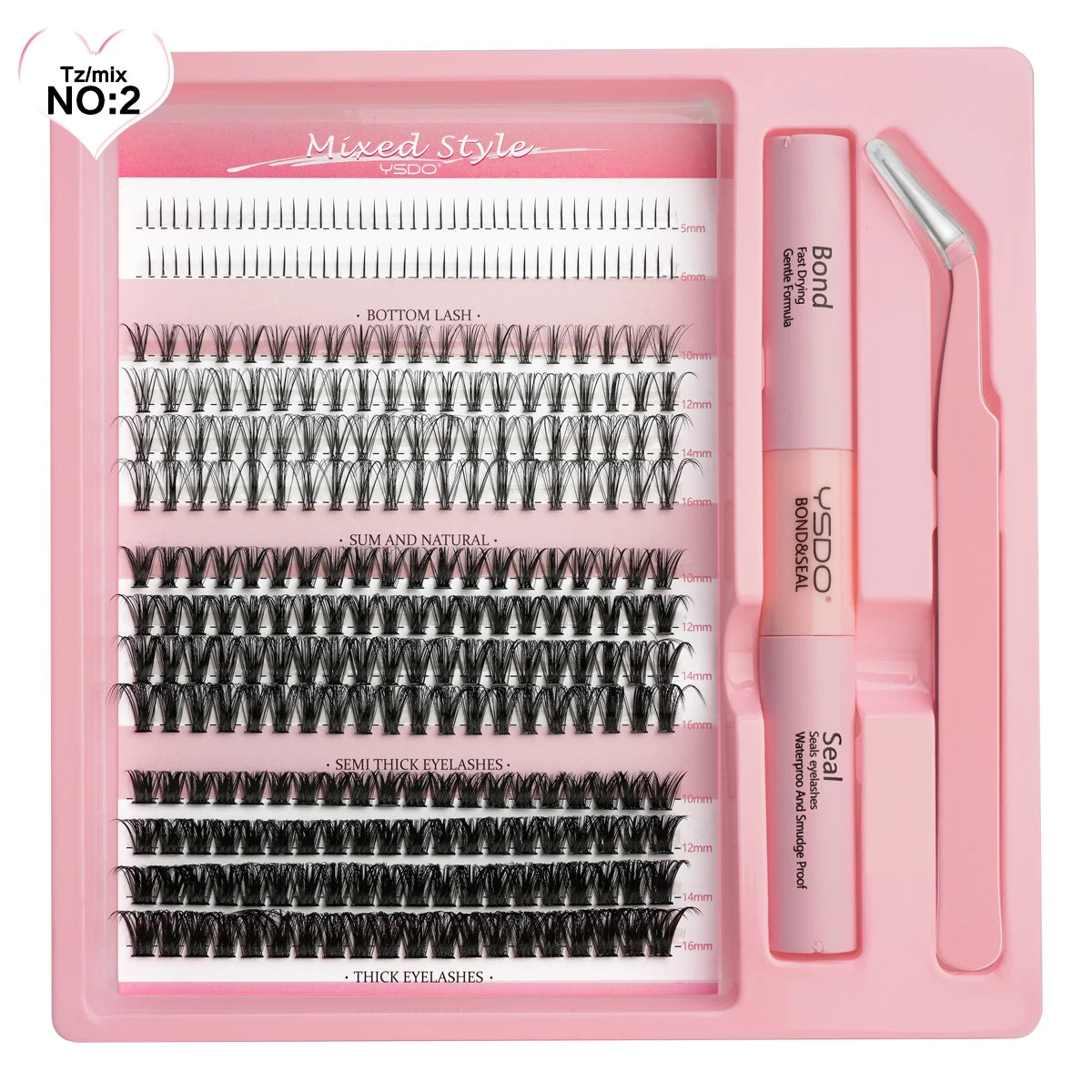 DIY Lash Extension Kit Lash Individual Lashes Clusters8-16mm With Waterproof Lash Bond And Seal Eyelash Tweezers Lash Kit
