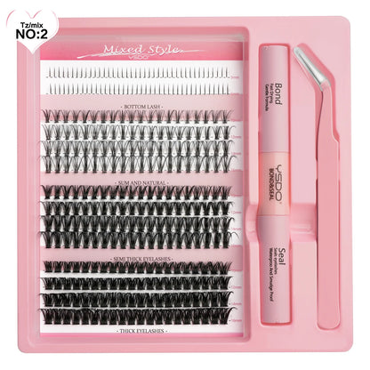 DIY Lash Extension Kit Lash Individual Lashes Clusters8-16mm With Waterproof Lash Bond And Seal Eyelash Tweezers Lash Kit