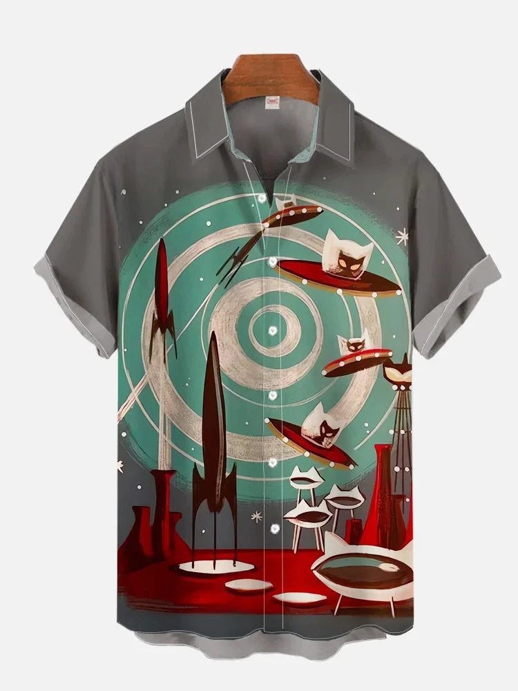 Blue Hawaiian Cute Cats 3d Print Shirts Men Fashion Hawaiian Shirt Beach Blouses Short Sleeve Blouse Vocation Lapel Shirt Boy