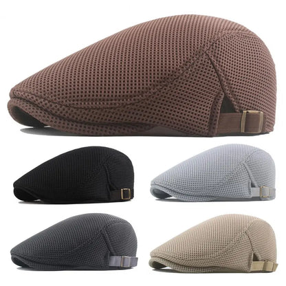 Retro European Men Beret Hat Mesh Breathable Polyester Hollow Washable Men Cap Summer