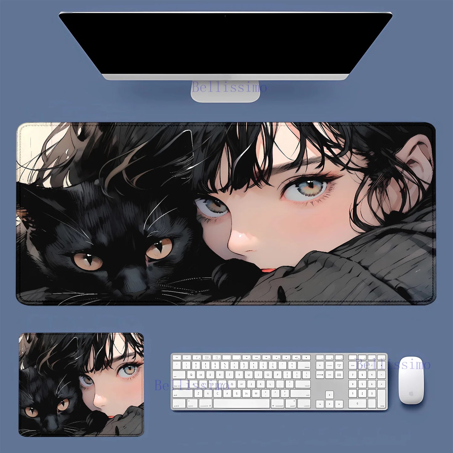 Black Cat and Girl Fast Keyboard pad lock-edge Extended teclado mousepad kawaii Purple Office desktop protection mouse pad XXL