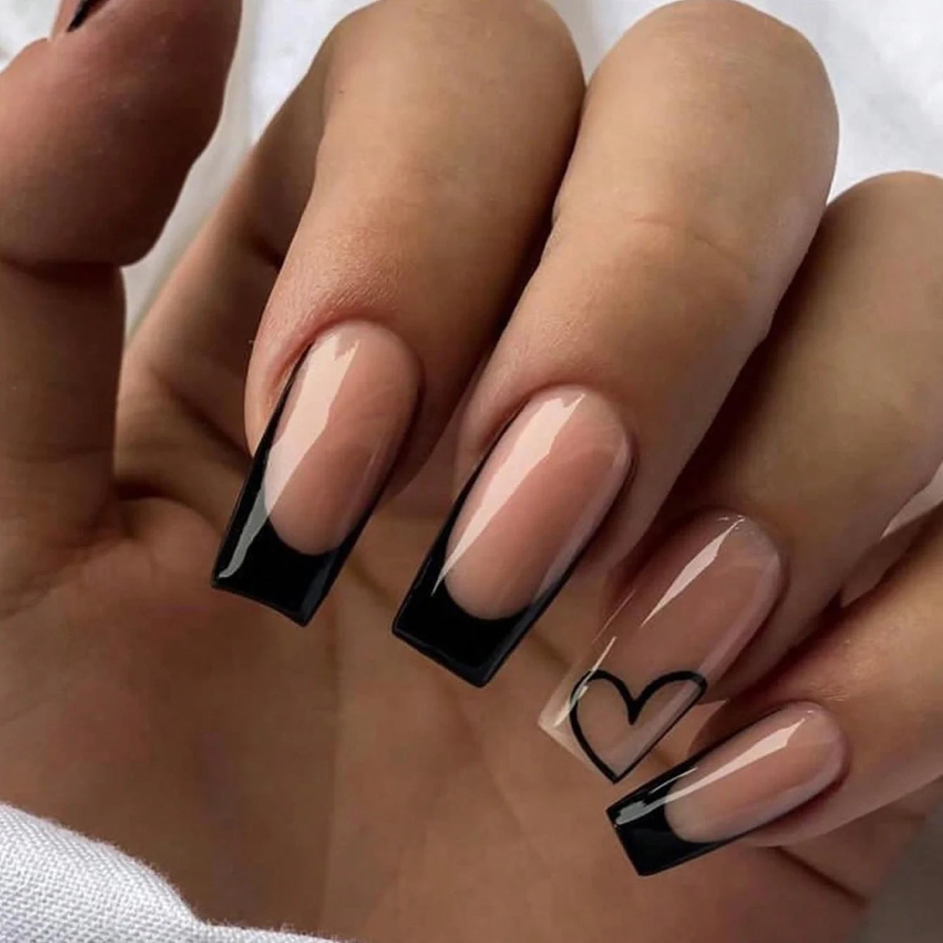 Instantly Upgrade Your Look With 24pcs-Black long square-Detachable And Reusable Jelly Glue 1pc Cuticle Pusher