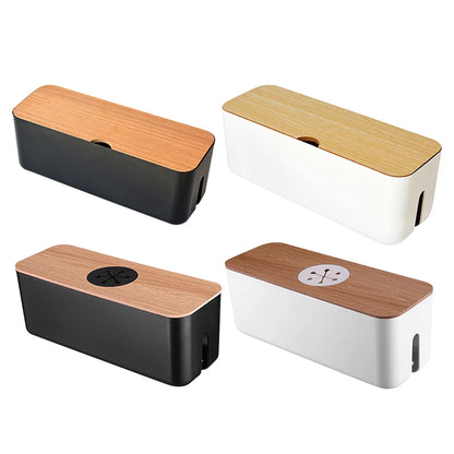 Socket Cable Organizer Box Wooden Style Cord Storage Case Dustproof Charging Data Cable Management Device for TV Wires/Computer