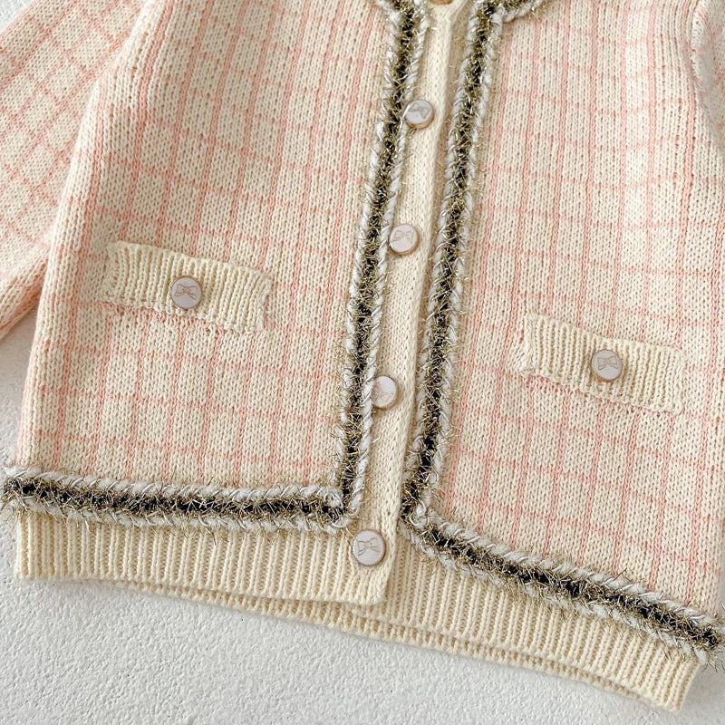 New autumn clothing for babies aged 0-3, featuring a plaid small fragrant style long sleeved sweater and jumpsuit