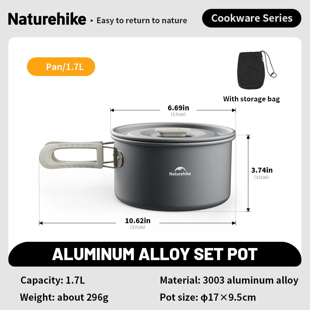 Naturehike Camping Pot Set Aluminum Alloy Cookware Pot Set Portable Outdoor Picnic Tableware Camping Cookware Kit CNK2450CF010