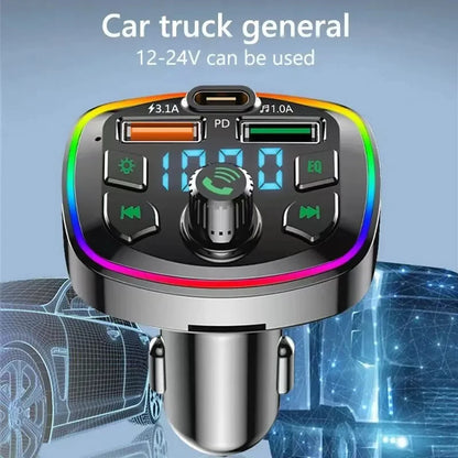 Car Charger FM Transmitter BT 5.0 Hands Free True 3.1A Dual USB Port PD Fast Charging MP3 Music TF Card U disk AUX Player