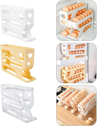 Egg Holder for Fridge Auto Rolling Fridge Egg Organizer Space-Saving Egg Dispenser Holder Large Capacity Egg Dispenser for Refri