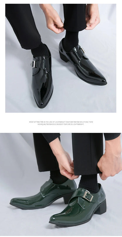 Luxury Black High Heel Men's Shoes Fashion Moccasin For Men Wedding Shoes Casual Dress Leather Pointed Toe Shoes Man Oxford Shoe