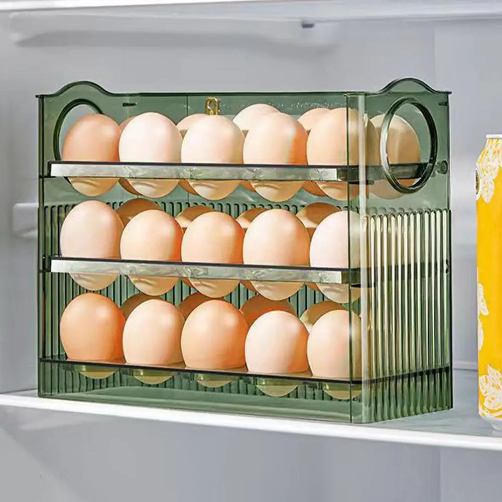 Egg Holder for Fridge 3-Tier Egg Organizer for Fridge With Time Scale Large Capacity Reversible Egg Rack Space-Saving Egg Keeper