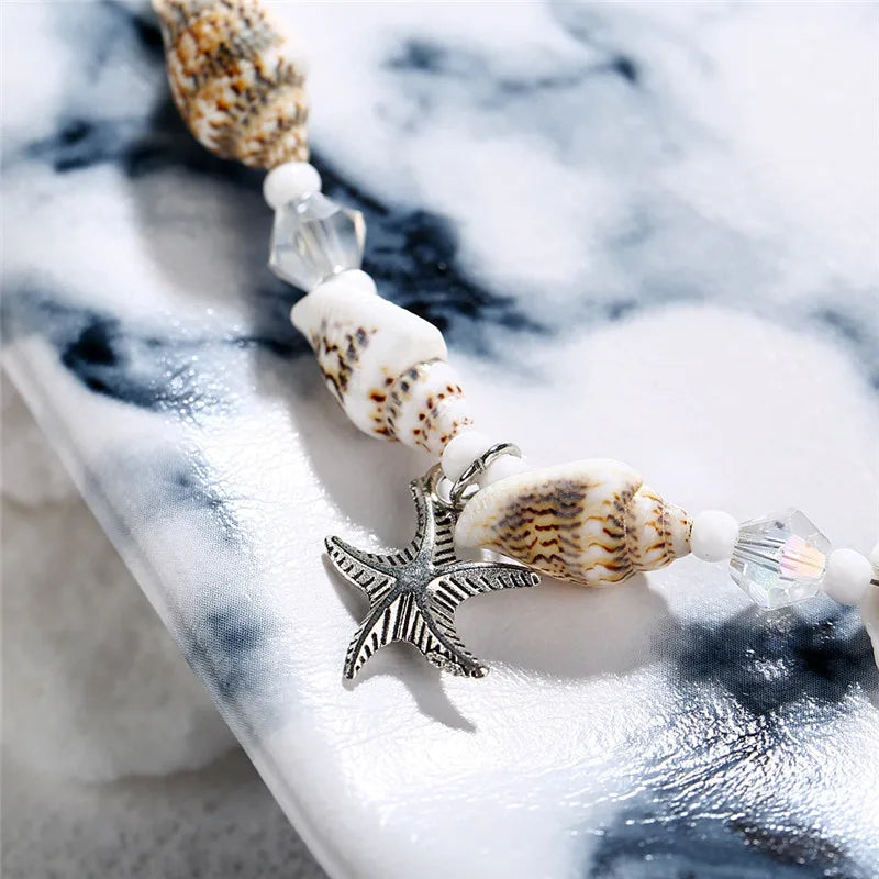 Modyle New Beads Anklets for Women Silver Color Starfish Beach Leg Bracelet Handmade Bohemian Foot Chain Boho Jewelry Gift