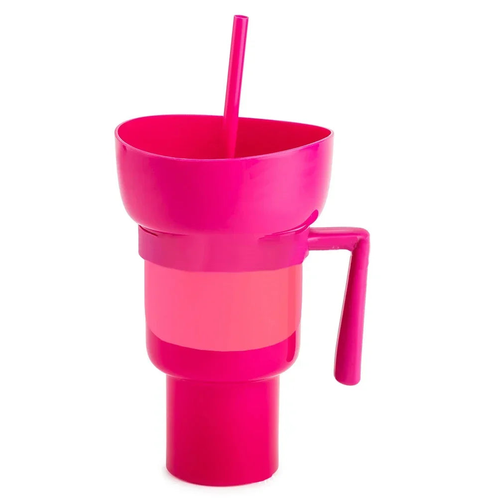 Portable Snackies Cup 2 in 1 Splash Proof Leakproof Top Snack Bowl on Drink Cups  Popcorn Stadium Tumbler with Straw Cinema Trip