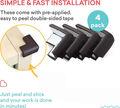 4pcs Soft Baby Proofing Corner Guards - Pre-Taped Table Corner Protector for Child Safety Furniture Bumper & Sharp Edge