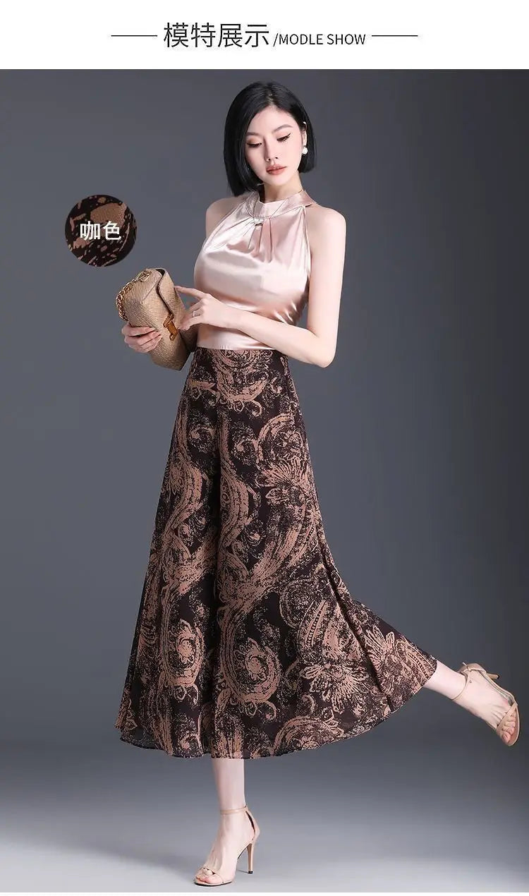 New Summer Print Palazzo Pants for Women Lightweight High Waisted Loose Skirt Pants