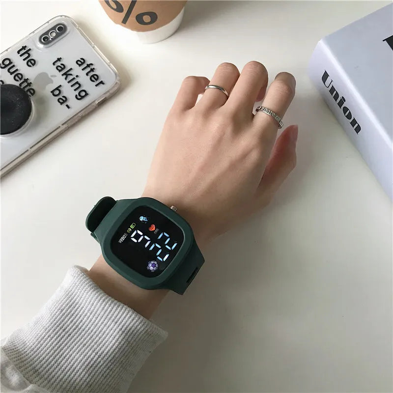 Sports Electronic Watch for Kids Children LED Digital Watch Big Dial Silicone Football Sports Watch Boys Girls Student Clock