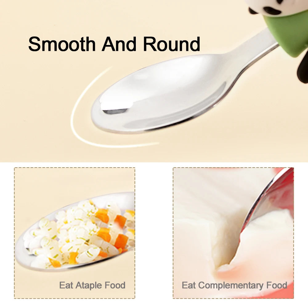Lofca Baby Silicone Spoons Panda Silicone Fork Sloth Feeding Food Learn To Eat Children's Tableware BPA Free Food Feeding
