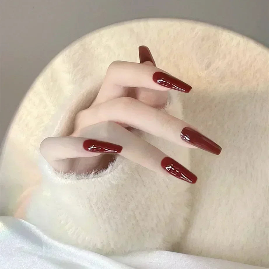 24pcs/Box Long Coffin False Nails Art Rose with Glue Wearable Nude Pink White Color Jelly Nails Tips Full Cover Press on Nails