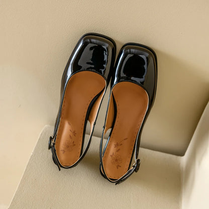 Fashion Slingback Sandals Shoes Women Block Heels Close Toe Party Office Shoes Ladies Elegant Short Heeled Silver Mules Shoes