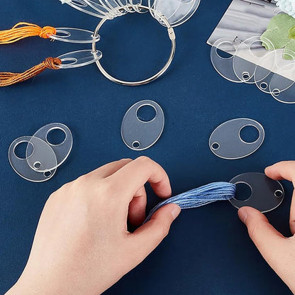 20Pcs Acrylic Bobbins Organizers Cross Stitch Tread Holder & Metal Ring Thread Bobbins Organizers for Sewing Storage DIY Crafts