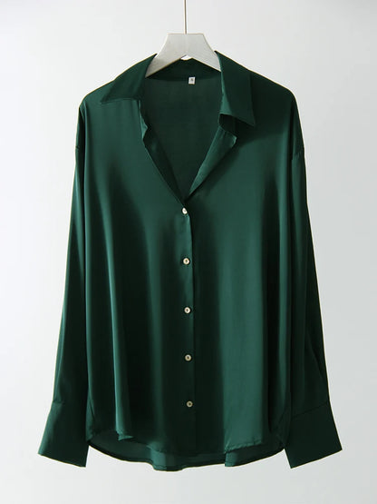 Office Wear Women Shirts Satin Blouse Luxury Pink Long Sleeve Formal Shirts Female Button Silk Tops For Women Elegant All-Match