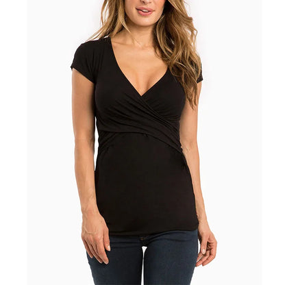 Maternity Clothes For Women Breastfeeding Clothing Short Sleeve T-Shirt Solid V-Neck Pregnant Women's Nursing Tops