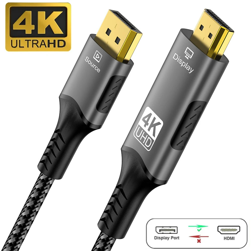 8K DisplayPort to HDMI Compatible Cable 8K@60Hz 4k@120hz DP to HDMI Adapter Display Port Video Audio for PC HDTV Projector Xbox