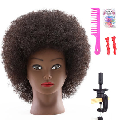 8 Inch 100% Human Hair Afro Mannequin Head  Traininghead Styling Braid Hair Dolls Head for Practicing Cornrows and Braids