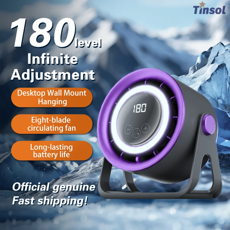 TINSOL 2500mAH Portable Electric Fan with Ambient Light Turbo Mute Electric Fan Desktop Wall Mount Ceiling Air Cooler