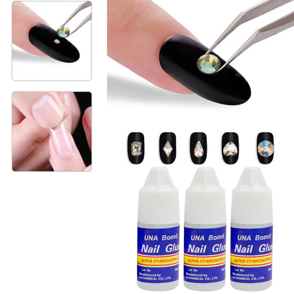 5Pcs Fast Drying Nail Art Glue Glitter UV Acrylic Rhinestones Press on Nails Strong Adhesive Nail Glue False Tips Manicure Tool