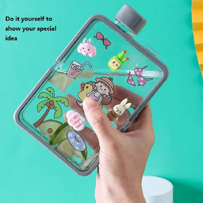 Plastic Flat Bottle for Water Portable Fit in Handbag Free BPA Easy Carry Transparent Bottle DIY Flask Easy to Carry Free Ship