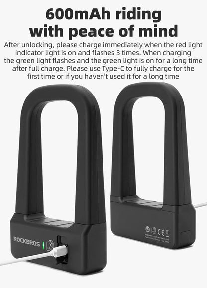 ROCKBROS Bicycle Smart Lock NFC Lock Aluminum Alloy High Strength Waterproof Anti-theft Safety U-Shape Lock MTB Road Bike Cyclin